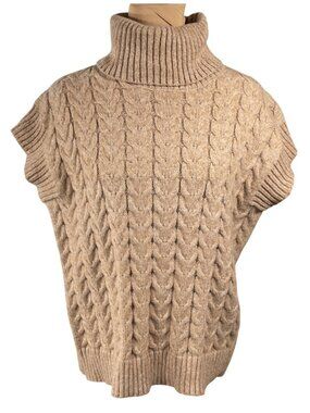 Unbranded Sweater Turtleneck Tan Vest Cable knit Size M Medium